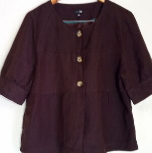 East 5th brown linen blend puff sleeve swing lightweight coat/blazer